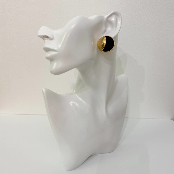 VTG Gold Black Waning Moon Earrings - Picture 3 of 4